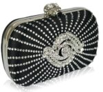 Τσαντάκι Clutch Σατέν Με Κούμπωμα Skull Και Στρας - Μαύρο