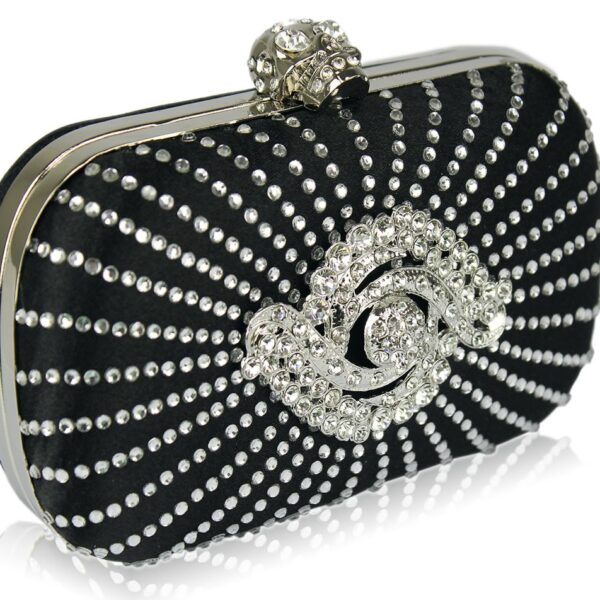 Τσαντάκι Clutch Σατέν Με Κούμπωμα Skull Και Στρας - Μαύρο