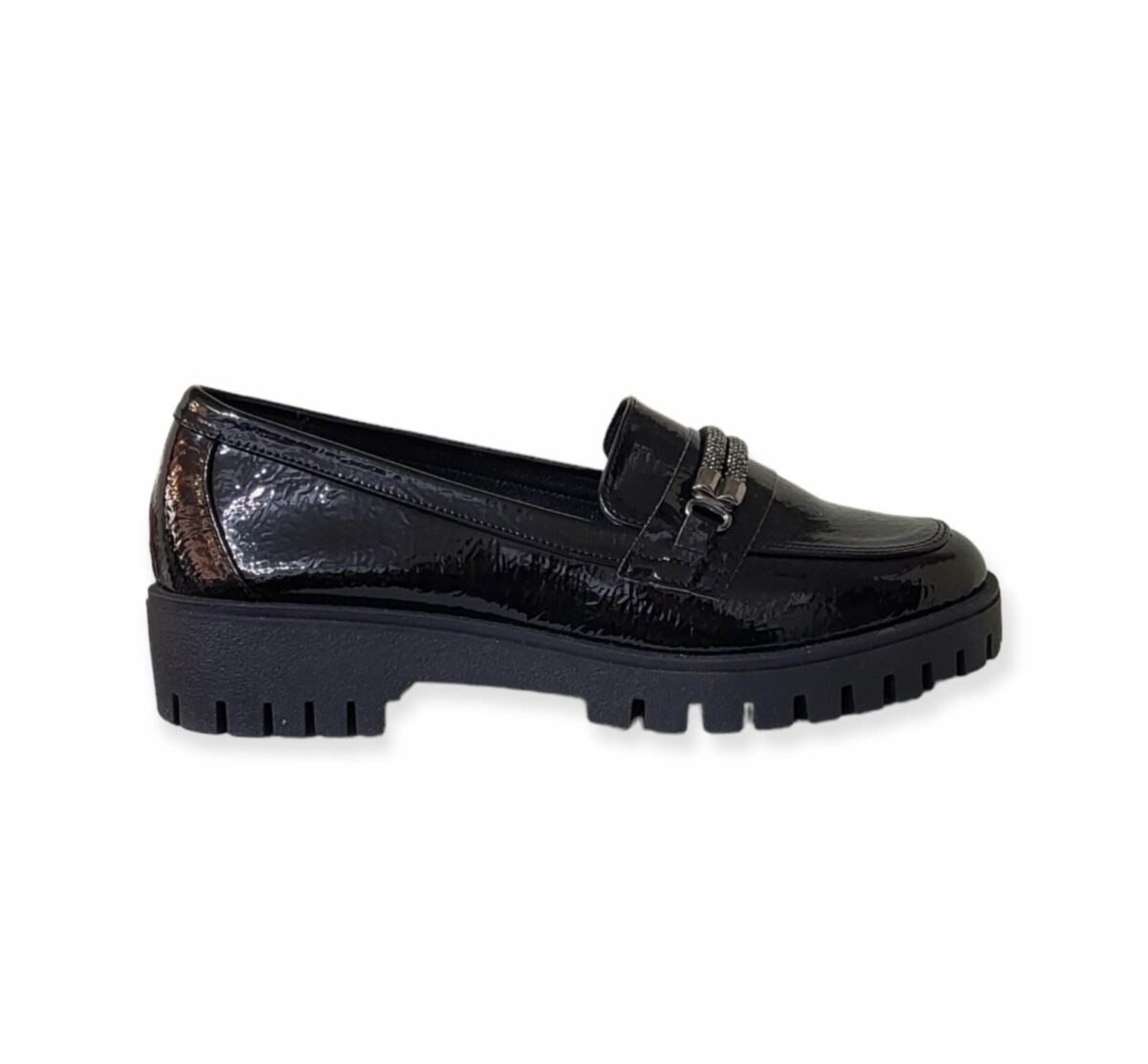 Γυναικεία Loafers Λουστρίνι Με Διακοσμητικό Στρας - Μαύρο