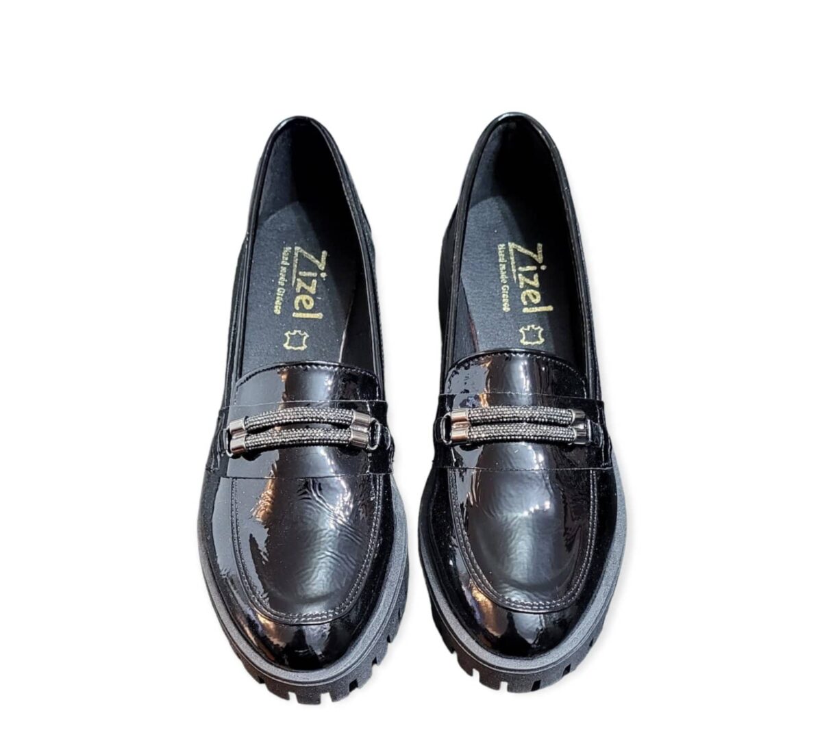 Γυναικεία Loafers Λουστρίνι Με Διακοσμητικό Στρας - Μαύρο
