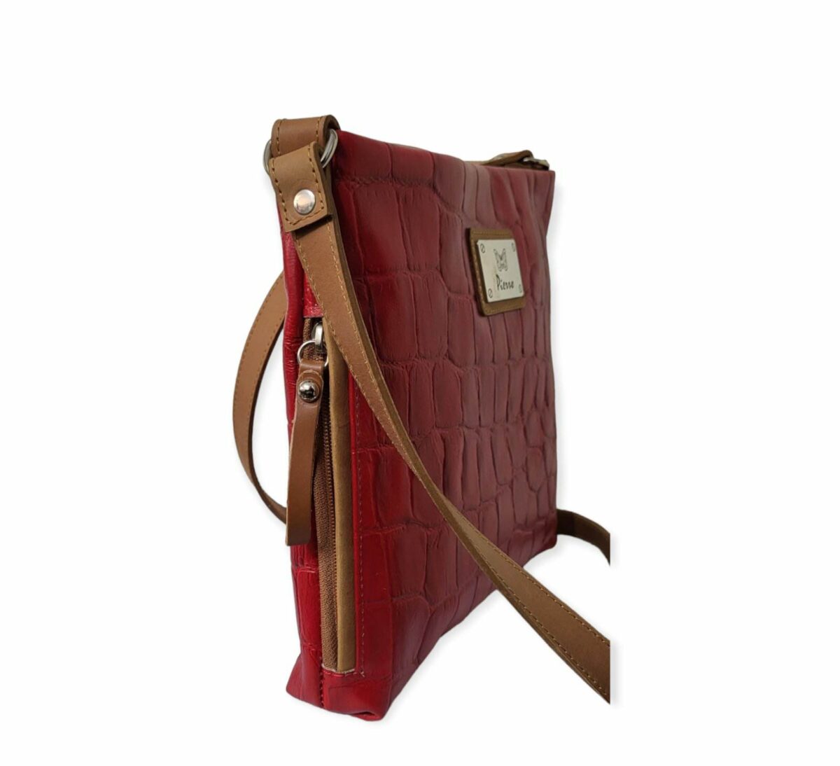Δερμάτινη Τσάντα Χιαστί Κροκό Pierro Accessories - Μπορντό
