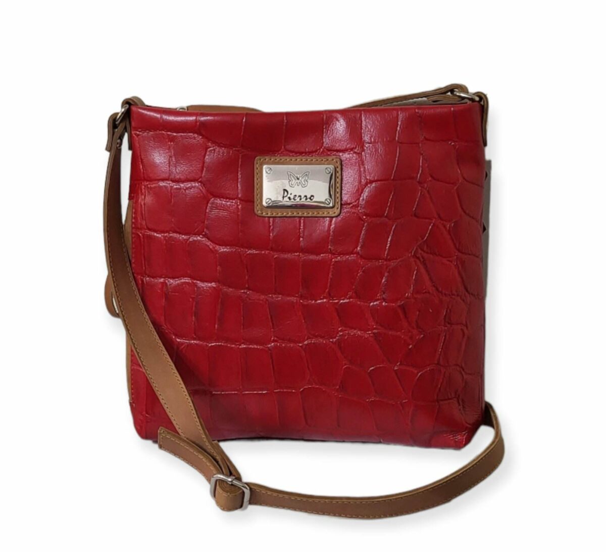 Δερμάτινη Τσάντα Χιαστί Κροκό Pierro Accessories - Μπορντό