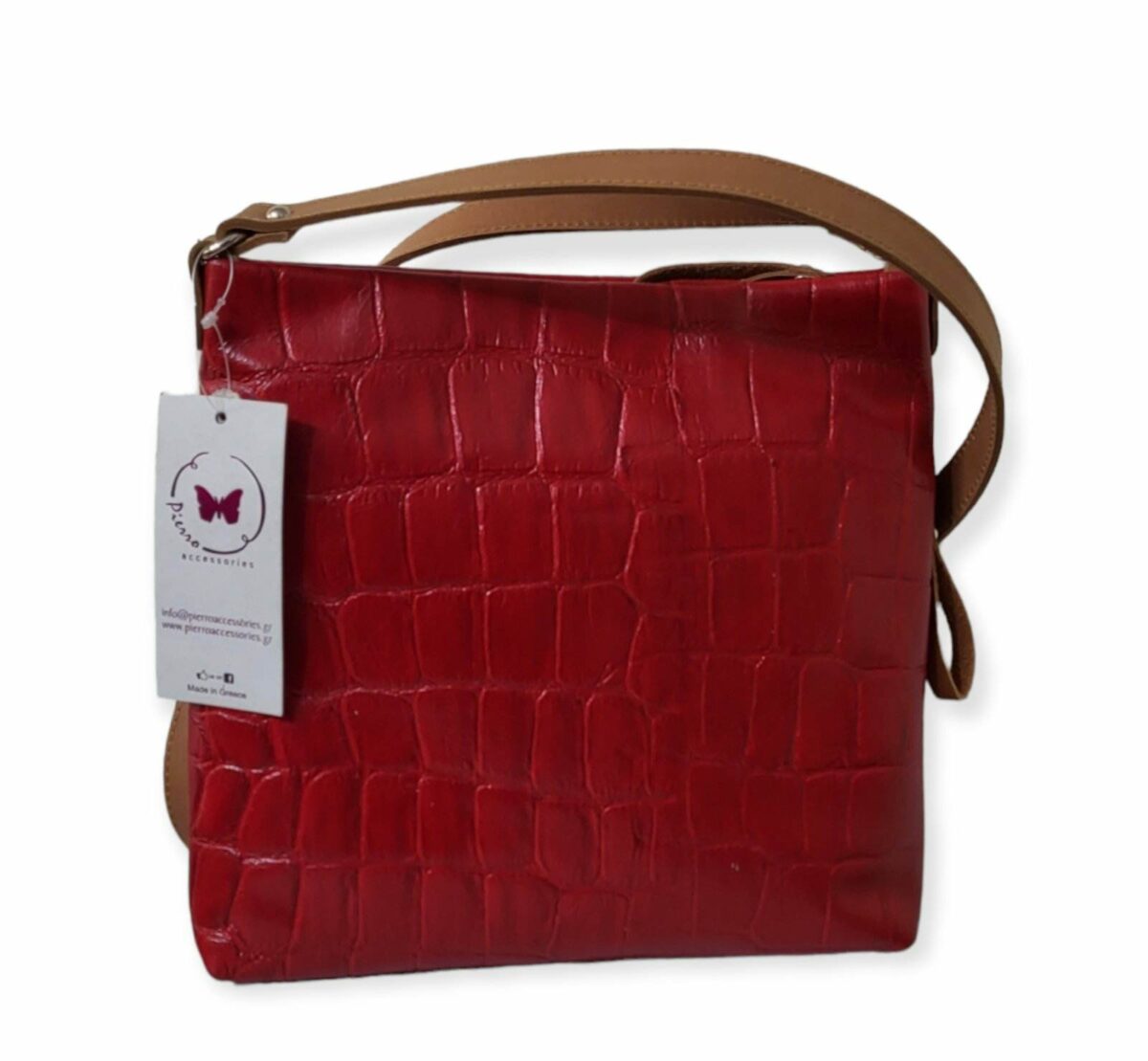 Δερμάτινη Τσάντα Χιαστί Κροκό Pierro Accessories - Μπορντό
