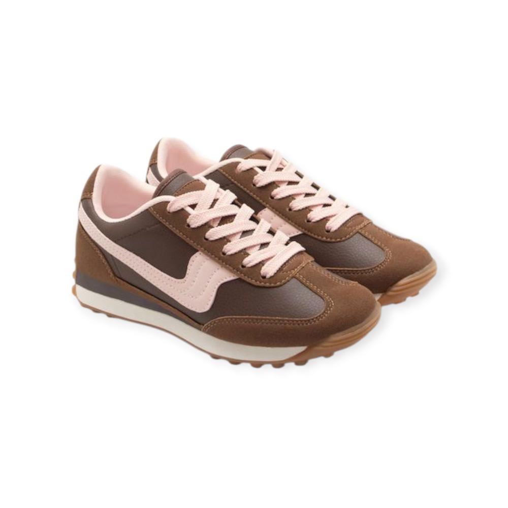 Sneakers Σε Συνδυασμό Χρωμάτων Και Υλικών - Καφέ